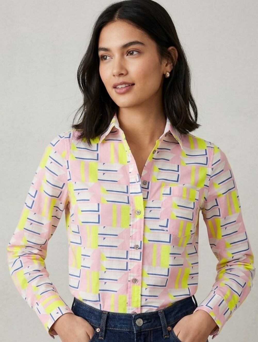 ​J. Crew Abstract Pastel Button Down Shirt Pink Yellow Blue XXS